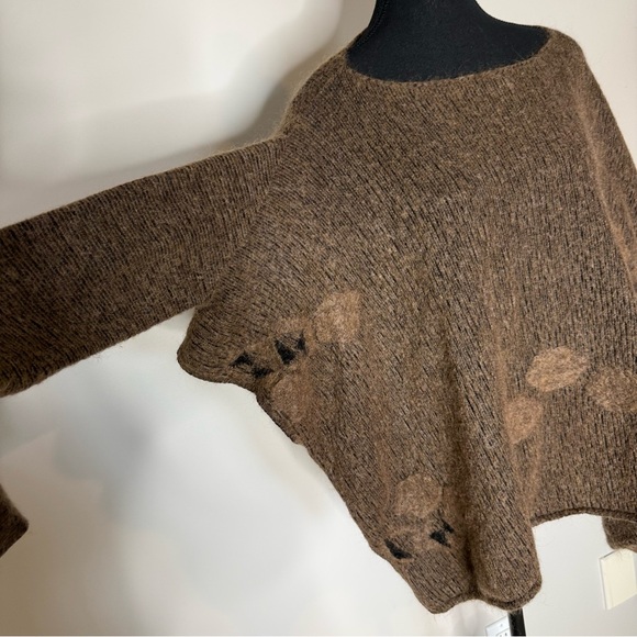 SARAH PACINI Brown Jacquard Poncho Sweater Long Sleeve Merino Wool Mohair O/S - Picture 5 of 11